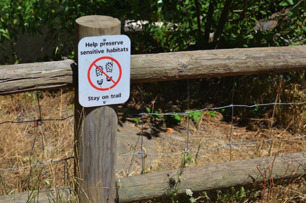 Signage: Help preserve sensitive habitats – Stay on trail Signage: Help preserve sensitive habitats – Stay on trail